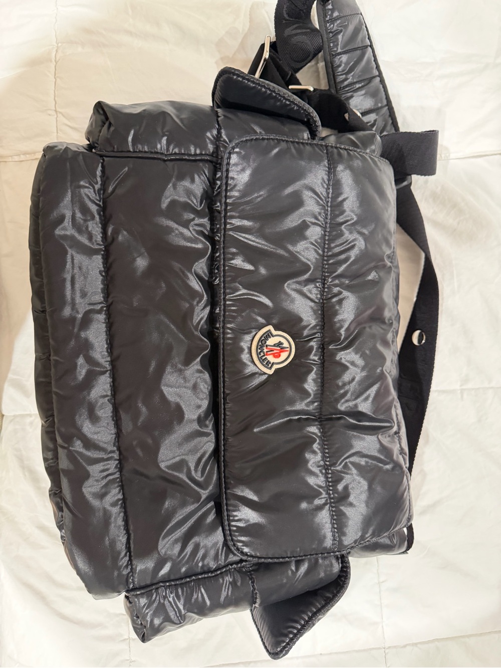 Moncler Black Quilted Puffer Shoulder Bag with Logo Patch